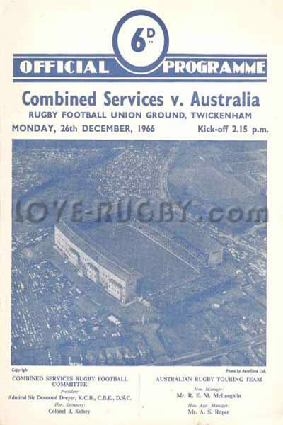 1966 Combined Services (UK) v Australia  Rugby Programme